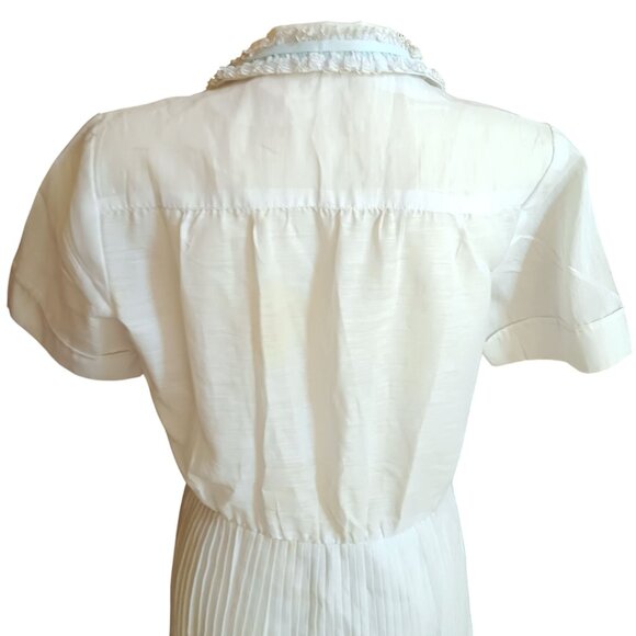 Vintage Handmade Dress sz 14 Lace Ruffle Pale Blue Pleated Midi Wedding 1970's - Picture 4 of 9